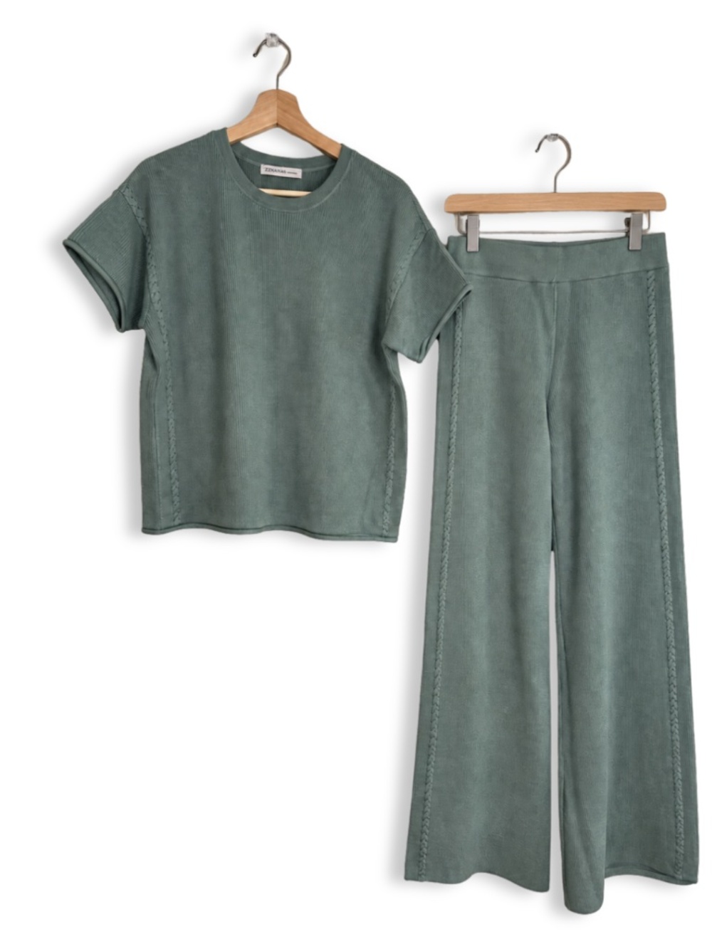 Zenana Premium Viscose Blend Ash Jade Knit Pants Set NWOT - Picture 3 of 8